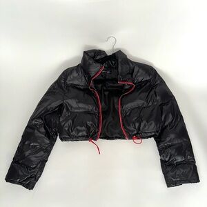 Black Contrast Cropped Puffer Jacket
